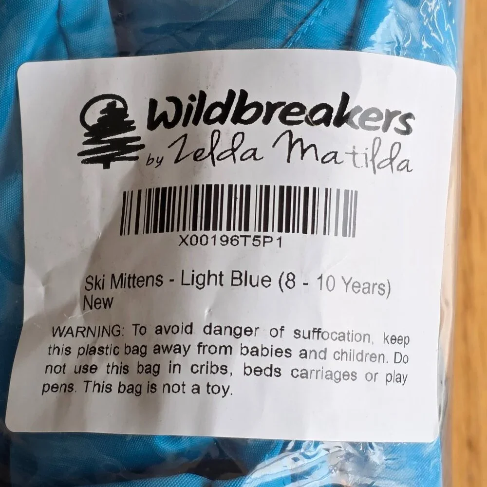 Wildbreakers Waterproof Mittens | Kids 8-10 | Light Blue 3M Insulated Ski Snow